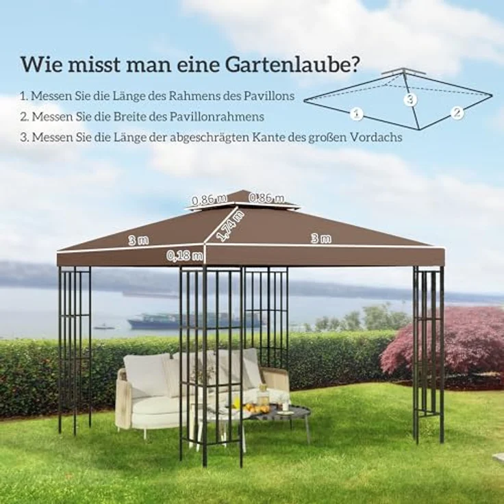 Outsunny Pavillon-Ersatzdach Ersatzdach für Pavillons, 300x300 cm, Kaffee-Farbe, wasserabweisendes Polyester – Bild 4