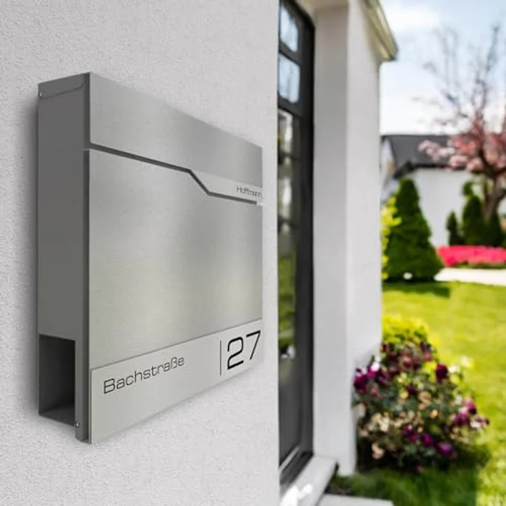 Metzler Wandbriefkasten Edelstahlfront mit Zeitungsfach, personalisierbar durch Lasergravur, rostfreier V2A Edelstahl, inklusive Austausch-Namensschild, 10 Jahre Ersatzteile – Bild 4