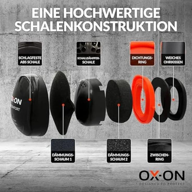 Ox-On Gehörschützer D1 Comfort, effektiver Gehörschutz in schwarz – Bild 4