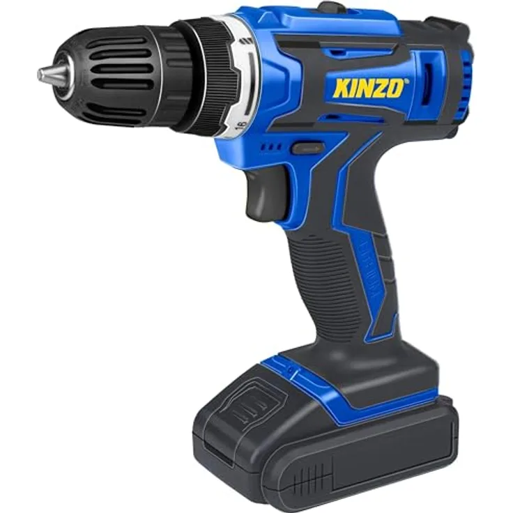 KINZO Akkuschrauber 14.4V, Akku Bohrmaschine für Holz, Metall und Kunststoff mit LED Licht, 1300mAh Li-Ion, Blau