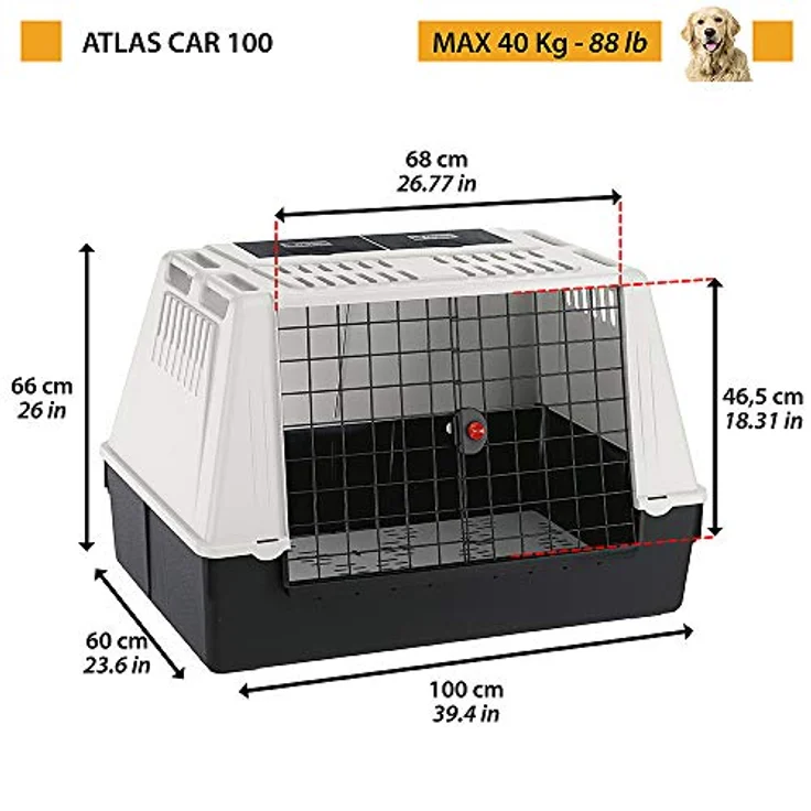 Ferplast Trasportino per Cani da Auto Atlas CAR 100, Griglie per l'aerazione, Vani Porta oggetti, Tappeto drenante – Bild 2