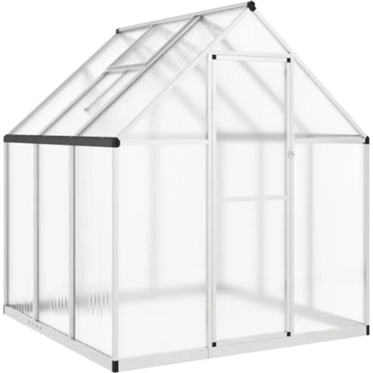 vidaXL Gewächshaus mit Fundamentrahmen Silbern 169x169x195 cm Alu mit UV-beständigen Platten und durchdachtem Design – Bild 1