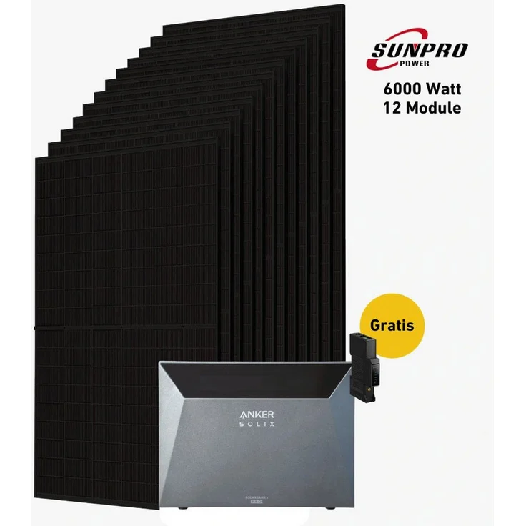 Balkonstrom Balkonkraftwerk 6000W Komplettset mit Anker 4 Pro Speicher, Bifazial, 5000 W, monokristallin, für Dach, Fassade, Balkon & Garten, App & Plug&Play DE