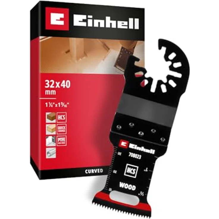Einhell Tauchsägeblatt aus Kohlenstoffstahl für Holzbearbeitung, 32 mm Breite, 40 mm Eintauchtiefe, PTFE-Coating, gekrümmte Schneide, Schnellwechselfunktion – Bild 1