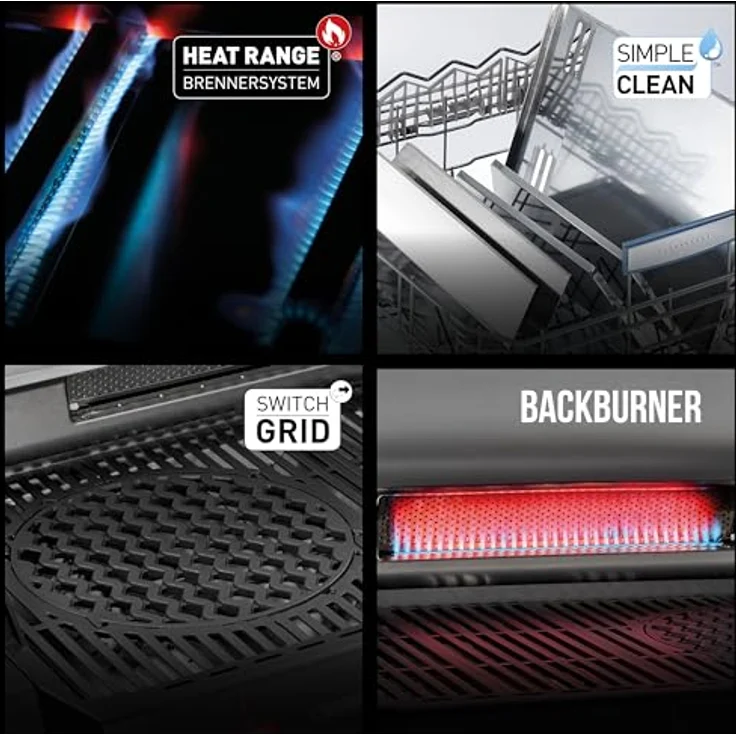 Enders Monroe Pro 3 SIKR Turbo Shadow, Gasgrill mit 3 Edelstahlbrennern, Hochleistungshitzezone, Rückwandbrenner und gusseisernem Rost, Graphit – Bild 4