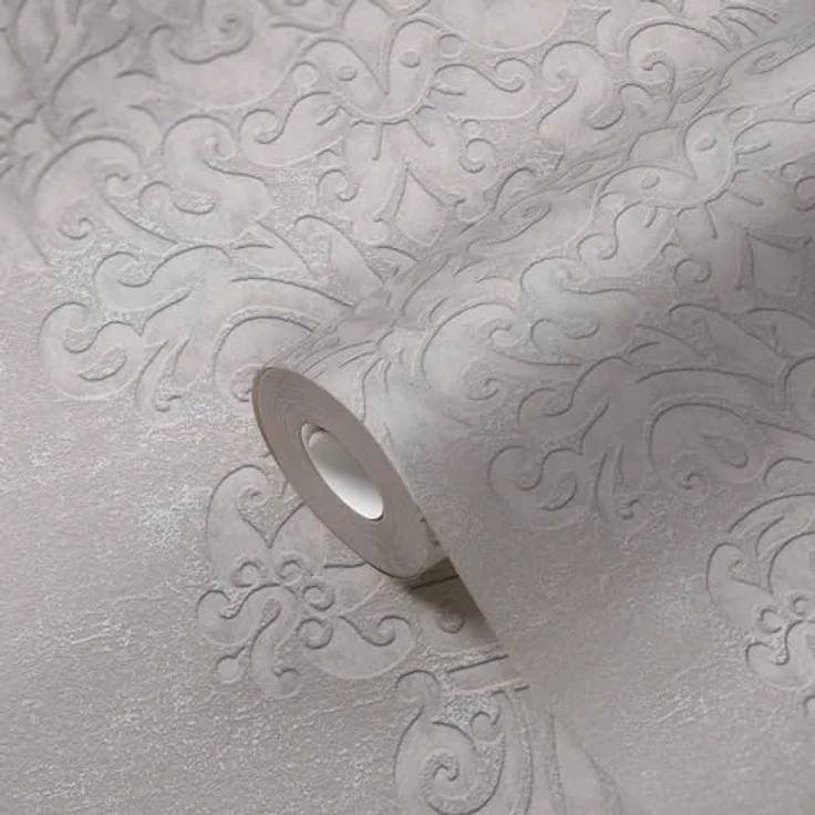 A.S. Création Pure Elegance Vliestapete mit Ornamenten, 0,53 x 10,05 m, Beige und Grau - Barocktapete Made in Germany - licht- und waschbeständig – Bild 2