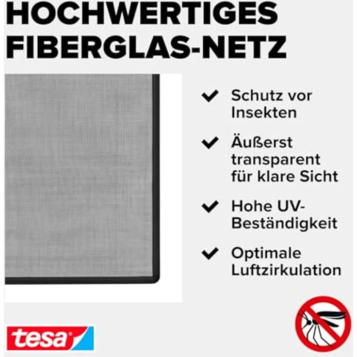 tesa Insect Stop mit Anklipsrahmen, Fliegenschutznetz 120 x 240 cm, schwarz, hohe UV-Beständigkeit, einfaches Anbringen mit Klips-Mechanismus – Bild 6