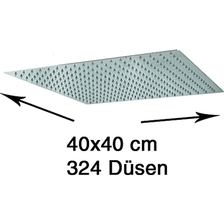 Grafner Duschkopf Regendusche eckig, 40 x 40 cm, 324 Anti-Kalk-Düsen, edel verchromt, Kugelgelenk, Antikalk-Filter, ultradünn, Brausekopf Dusche – Bild 2