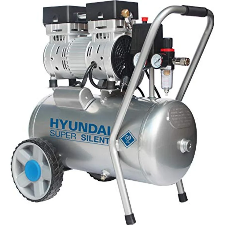 HYUNDAI Silent Kompressor SAC55752 (Druckluftkompressor, ÖLFREI, Flüsterkompressor mit 59 dB(A), 24 l Druckbehälter, 8 bar, 0.75 kW (1.0 PS), Öl-/Wasserabscheider, Ansaugleistung 125 L/Min) – Bild 2