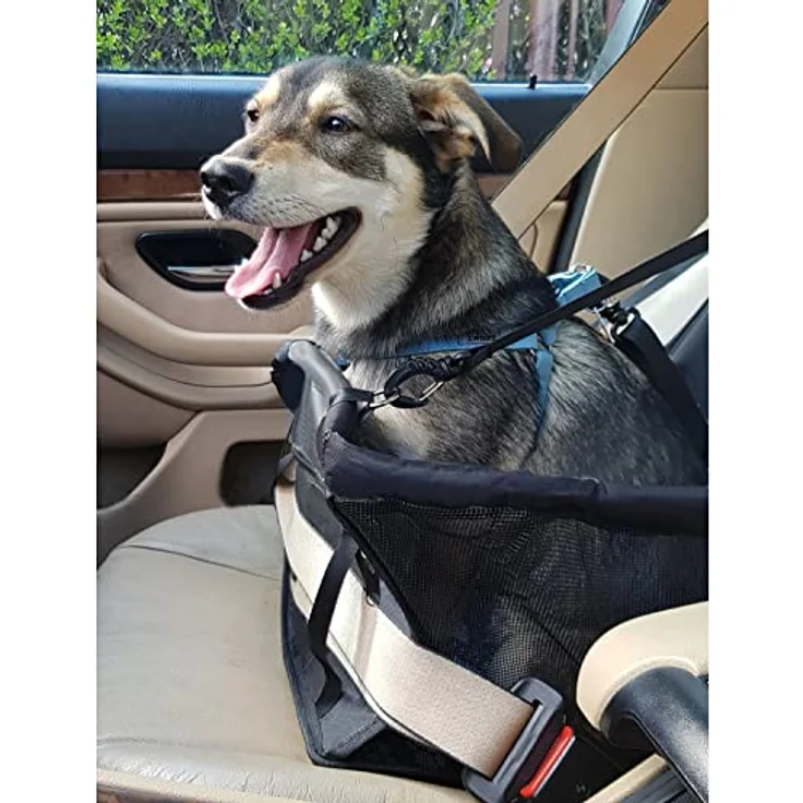 Purlov Hunde Autositz für kleine und mittlere Hunde Befestigungsgurtel Belüftungsnetz Verstärkt 40x40x32cm Wasserabweisend 20973, Schwarz – Bild 4