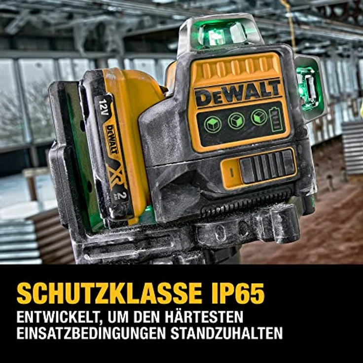 Dewalt Linienlaser (selbstnivellierender 3x360°,10,8V, 2Ah, manueller Modus ab 4° (Blinkmodus), Arbeitsbereich: 30M (60M mit Empfänger), Genauigkeit: +--3mm10m, IP65) grün – Bild 5
