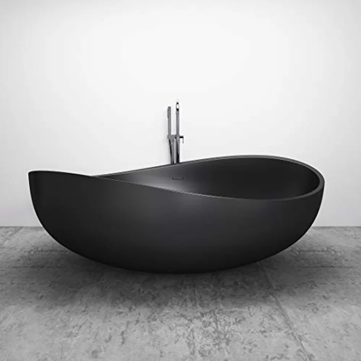 BERNSTEIN Freistehende Badewanne WAVE STONE, Mineralguss, 180 x 110 cm, Schwarz matt, antibakteriell, inkl. Ab- und Überlaufsystem – Bild 1