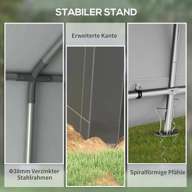 Outsunny Garagenzelt, 2,1 x 3,6 x 2,35 m Lagerzelt mit UV-Schutz, Gerätehaus mit Reißverschlusstür, Wasserabweisend Unterstand, Dunkelgrau – Bild 4