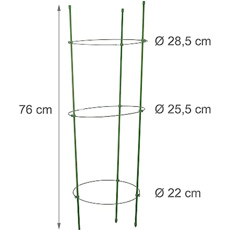 4X Rankhilfe Tomaten im Set, Höhenverstellbare Ringe, Pflanzstäbe, Balkon, Beet, Kunststoff, 76 cm lang, Grün – Bild 2
