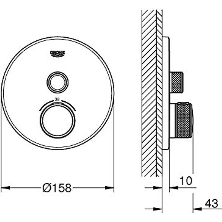 Grohe Grohtherm SmartControl Thermostat rund Chrom, Unterputz-Thermostat mit 1 Absperrventil, integrierter Sicherheitssperre und voluminösen Steuerung – Bild 3