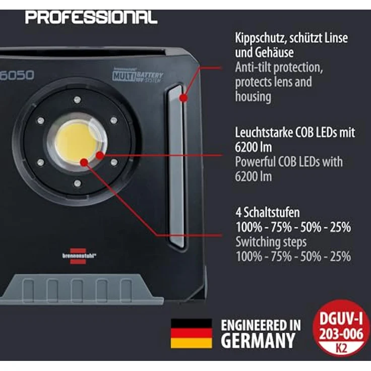 Brennenstuhl Multi Battery LED Hybrid Strahler 6050 MH / LED Baustrahler 60W kompatibel mit 18V Akkus 5 verschiedener Hersteller – Bild 3