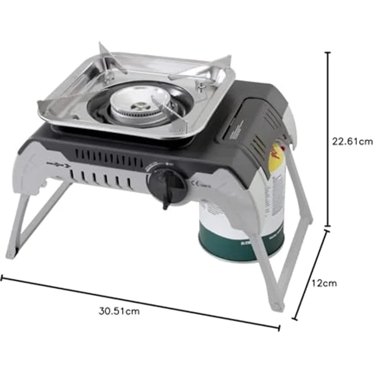 Brunner Campingkocher, tragbarer Gaskocher mit klappbaren Beinen, 2,4 kW Leistung, inkl. Kunststofftransportbox, Edelstahl-Rost – Bild 8