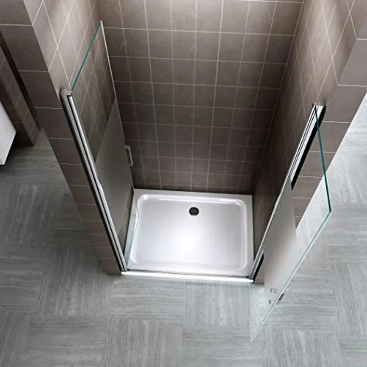 i-flair Duschtür 71-74 cm, Höhe 195 cm, teilsatiniertes 6 mm Sicherheitsglas mit Edelstahlgriffen, ideal für Nischen – Bild 4