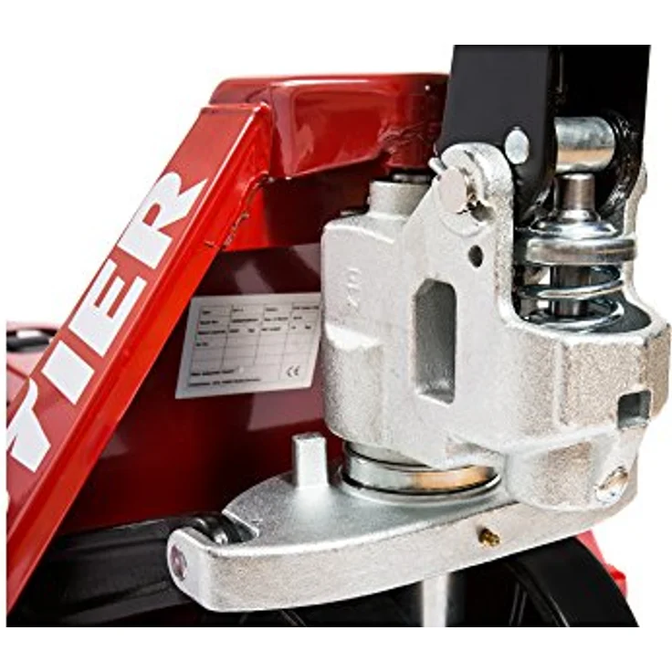 STIER Hubwagen, Gabelhubwagen mit 2500 kg Tragkraft, 1150 mm Gabellänge, rot, wartungsfreie Handhydraulik, Gummi-Rollen, Lenkeinschlag 210° – Bild 2