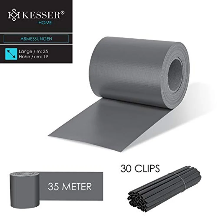 KESSER PVC Sichtschutzstreifen Sichtschutz Rolle Doppelstabmatten Zaun Blickdicht Wetterfest und Windschutz Zaunfolie Sichtschutz Garten Gartenzaun Grau, 35 m – Bild 7