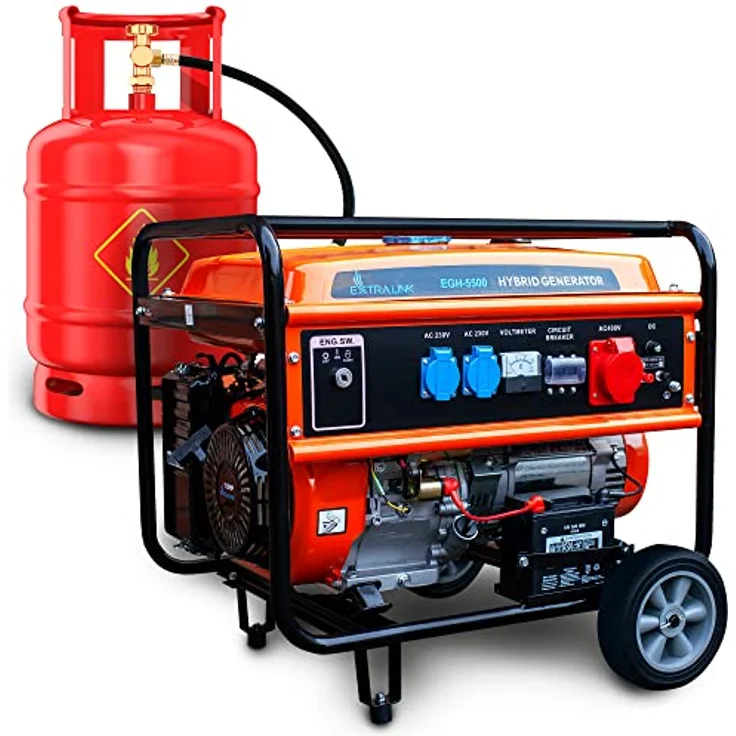 Extralink EGH-5500 Stromgenerator Hybrid Gas LPG CNG Benzin 5,5kW 3F Generator 5000W Easy-Start Überlastschutz 2x AC 230V Camping, blau – Bild 2