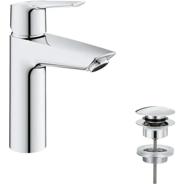 Grohe QuickFix Start Waschtischarmatur, Einlochmontage mit Metallhebel, temperaturbegrenzt, EcoJoy 5,7 l/min, chrom