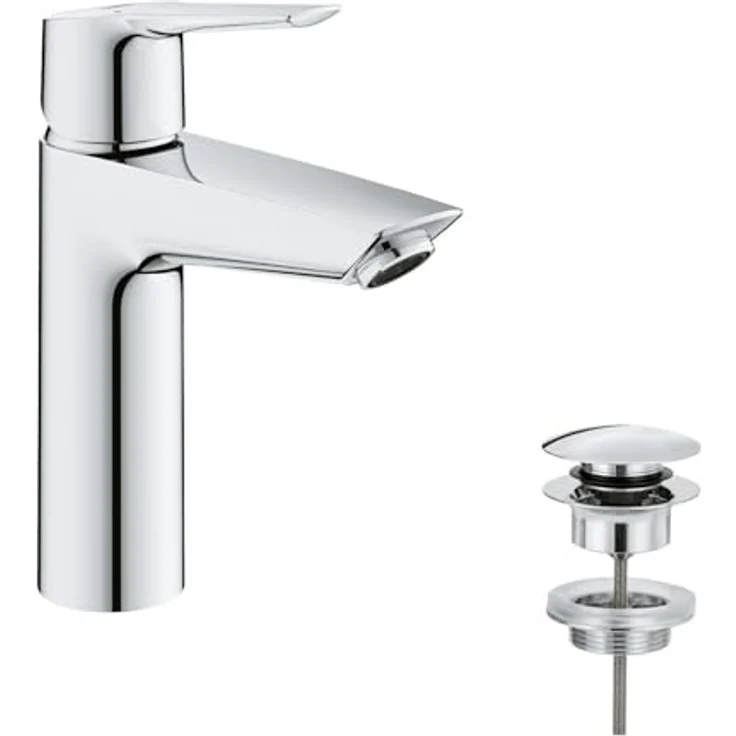 Grohe QuickFix Start Waschtischarmatur, Einlochmontage mit Metallhebel, temperaturbegrenzt, EcoJoy 5,7 l/min, chrom – Bild 1
