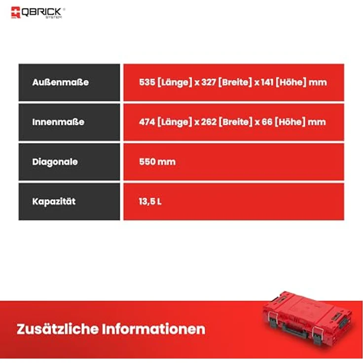 QBRICK System Werkzeugkoffer PRIME Toolbox 150 Vario RED Ultra HD Custom 535 x 327 x 140 mm 13,5 l - Werkzeugkoffer mit individueller Aufteilung und hoher Kapazität in Rot – Bild 5