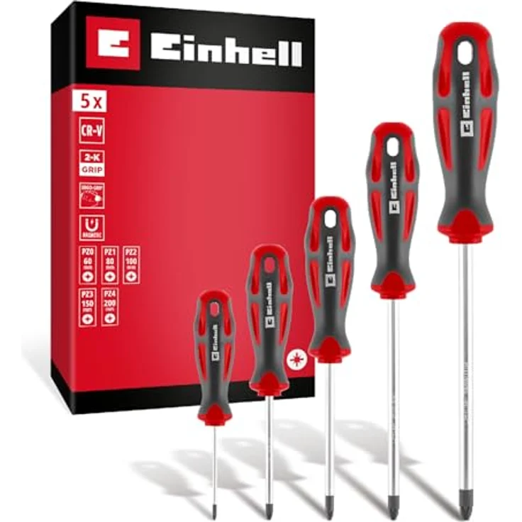 Einhell Schraubendreher-Set 5-tlg. PZ, CrV-Klingen, magnetische Spitze, ergonomische Griffe, integrierte Lochgriffe – Bild 1