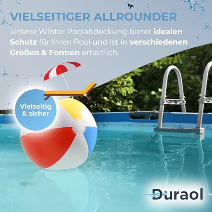 Winterabdeckplane für Rundbecken 300 g-m² mit Randverstärkung, geeignet für Beckengröße: 3 m, blau, schwarz - Preisvergleich – Bild 6