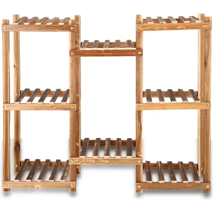 SPRINGOS Blumenständer Blumentreppe, 5 Ebenen Bambusholz Pflanzenständer für Balkon und Garten, braun