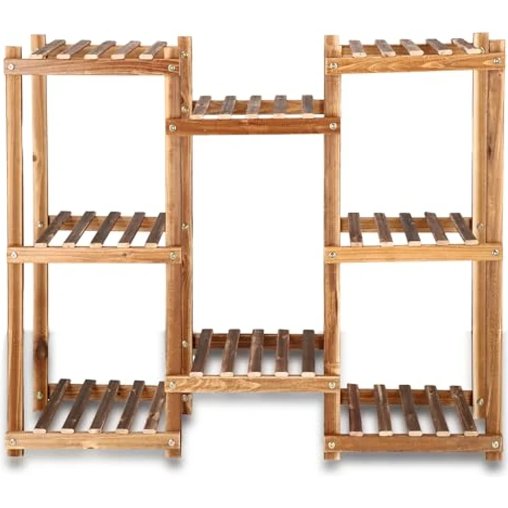 SPRINGOS Blumenständer Blumentreppe, 5 Ebenen Bambusholz Pflanzenständer für Balkon und Garten, braun – Bild 1