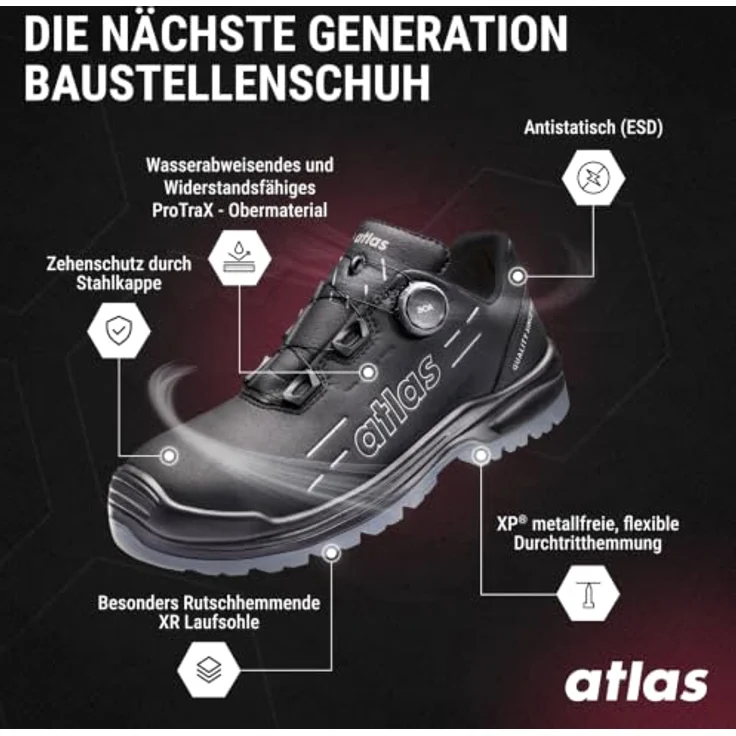 Atlas Sicherheitshalbschuh MAX 150 PRO BOA S3 ESD W10, Sicherheitsschuh in Schwarz, Größe 40 – Bild 2