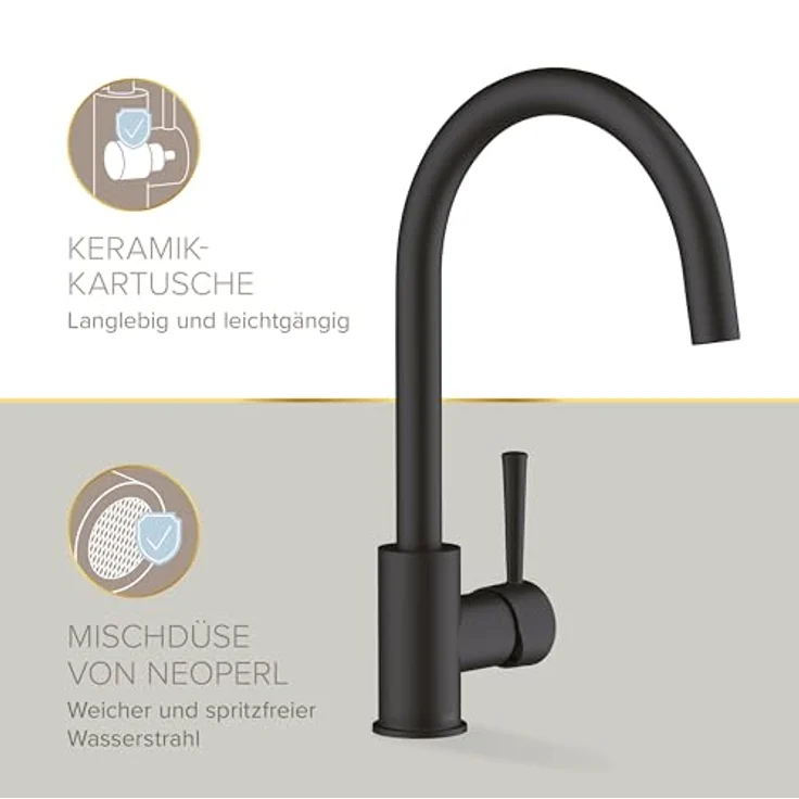 Lenz Küchenarmatur MANA, matte schwarze Armatur mit erhöhtem Auslauf und 360° Schwenkfunktion – Bild 7