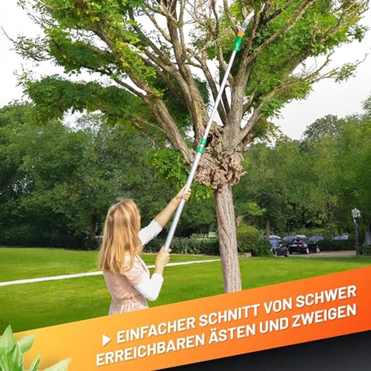 Grüntek Milena, Handsäge mit Teleskopstiel (100-240 cm), dreifach gezahntem Sägeblatt aus Kohlenstoffstahl, Aluminium und ergonomischem Griff, Silber/Gelb/Grün – Bild 3