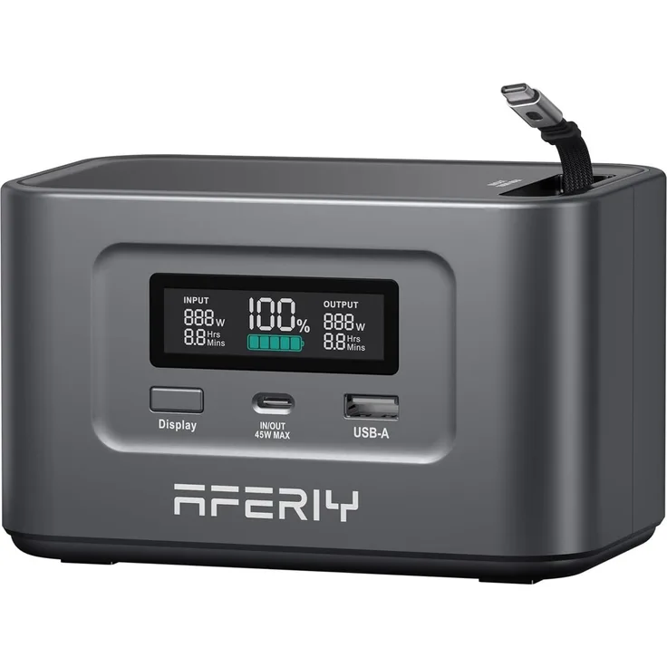 AFERIY Nano100 Powerstation 100W 99,2Wh LiFePO4, 31000mAh, PD3.0 Schnellladung, Solarladung bis 100W