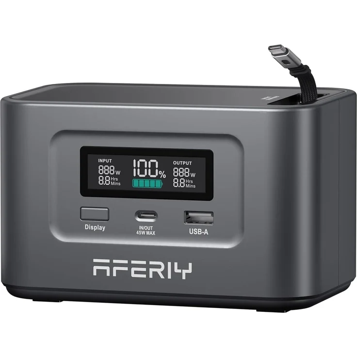 AFERIY Nano100 Powerstation 100W 99,2Wh LiFePO4, 31000mAh, PD3.0 Schnellladung, Solarladung bis 100W