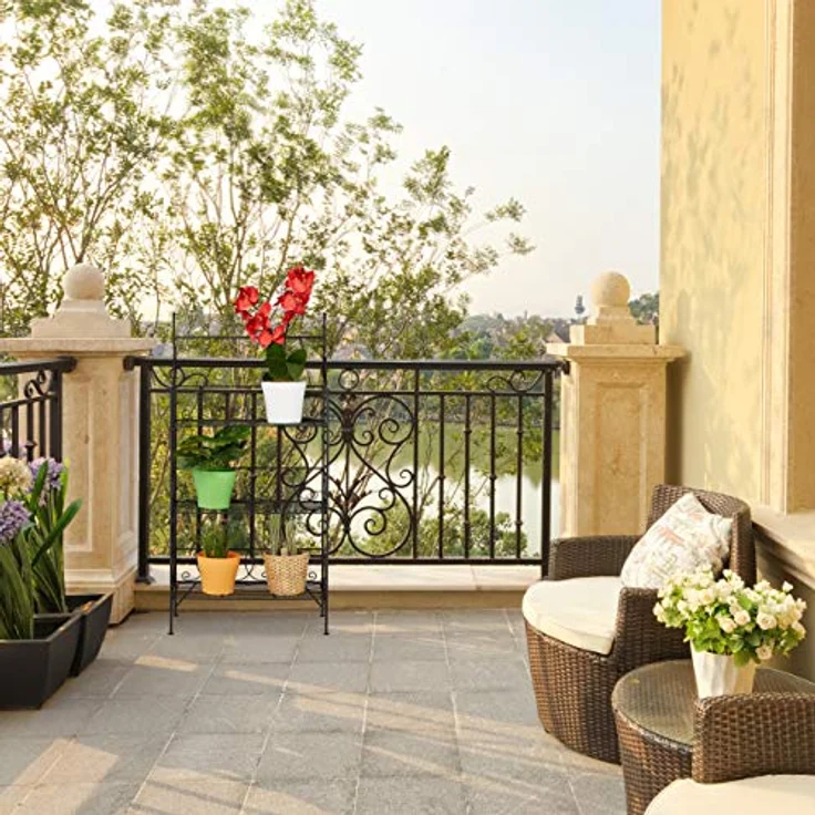 Relaxdays Blumenregal, 3 Ebenen, klappbar, Indoor & Outdoor, Metall, Vintage Pflanzenregal, HBT 100x50x25 cm, schwarz, 1 Stück – Bild 3