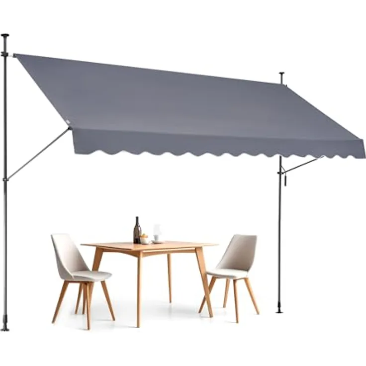 VEVOR Klemmmarkise 350 x 120 cm, Balkonmarkise mit Handkurbel, Sonnenmarkise, Höhenverstellbar von 218 bis 309 cm, Grau