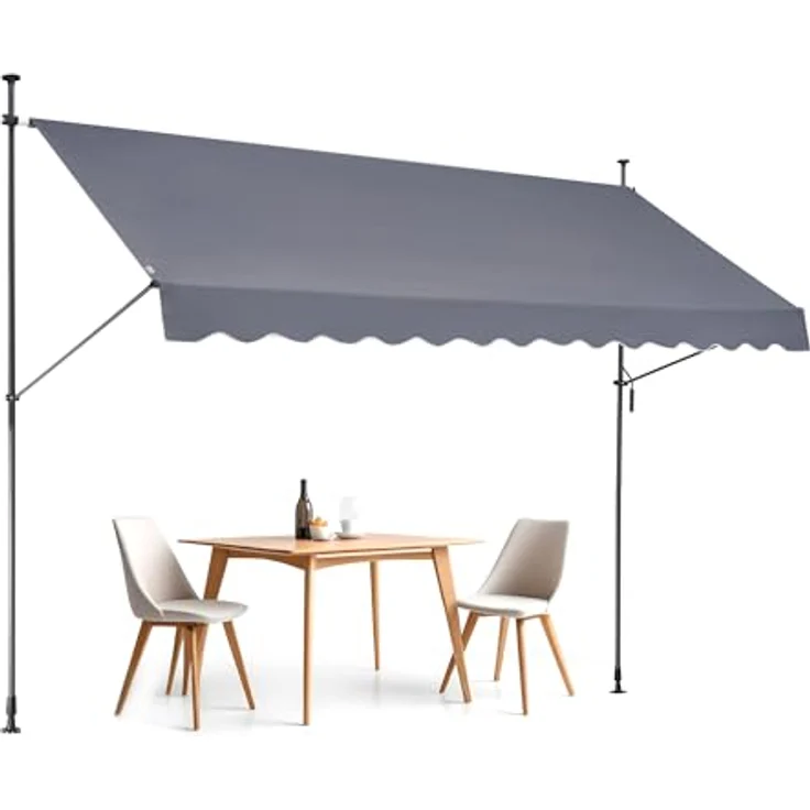 VEVOR Klemmmarkise 350 x 120 cm, Balkonmarkise mit Handkurbel, Sonnenmarkise, Höhenverstellbar von 218 bis 309 cm, Grau – Bild 1