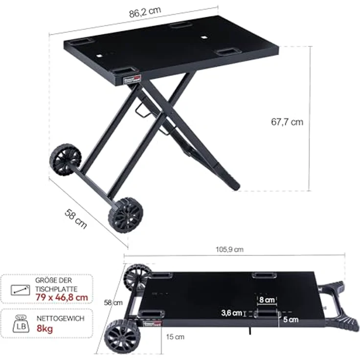 Royal Gourmet Grilltisch Klappbar Grillwagen für Gasgrill, Outdoor Grillständer für Tischgrill, Faltbarer Rollwagen mit Haken, Klapptisch zum Gasgrill GT2005-G Schwarz – Bild 4