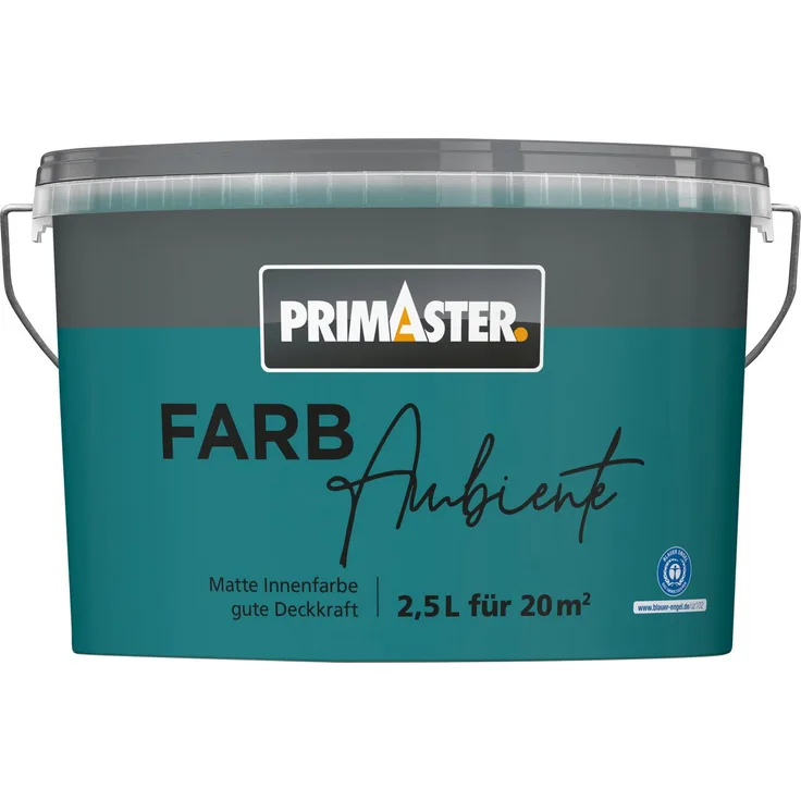 Primaster Farbambiente Wandfarbe matt petrol, 2,5 L, Dispersionsfarbe für Innen mit guter Deckkraft, geruchsarm und atmungsaktiv