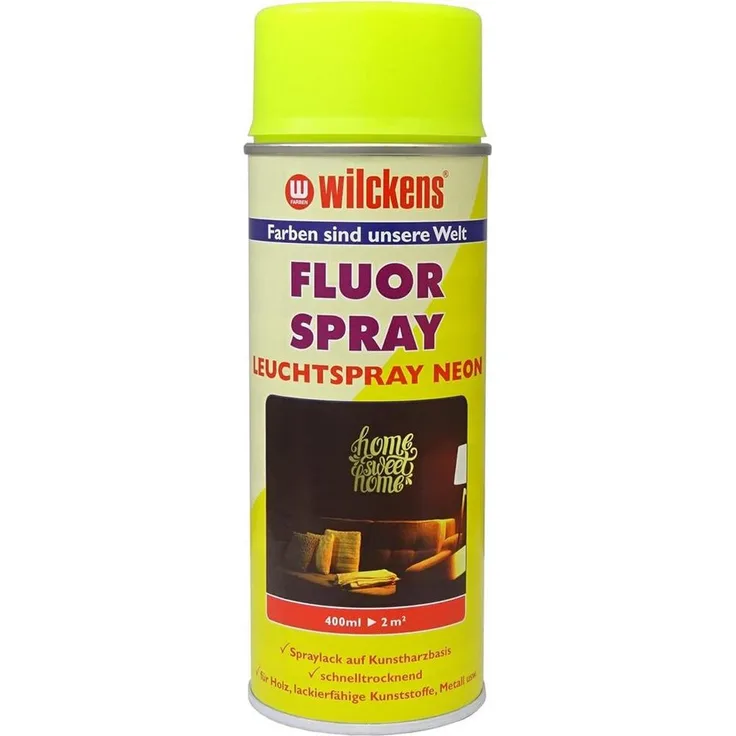 Wilckens Farben Fluorspray Leuchtspray Neon Gelb, 400 ml, schnelltrocknend & fluoreszierend für Innen- und Außenbereich