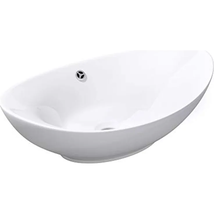 doporro Waschbecken Oval Bad 59x38x19cm Brüssel 818 | Lotuseffekt durch Nanoversiegelung | Aufsatzwaschbecken aus Keramik in weiß