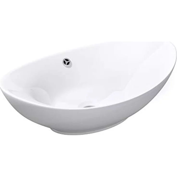 doporro Waschbecken Oval Bad 59x38x19cm Brüssel 818 | Lotuseffekt durch Nanoversiegelung | Aufsatzwaschbecken aus Keramik in weiß – Bild 1