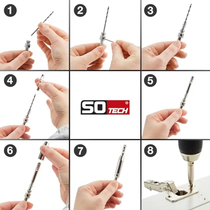 SOTECH 5 Stück Zentrierbohrer Ø 2,7 mm HSS4241 Stahl mit Sechskantschaft - Montagehilfe mit gefederter Führungshülse, ideal zum Vorbohren von Holzschrauben, 3,5 mm Ø – Bild 4