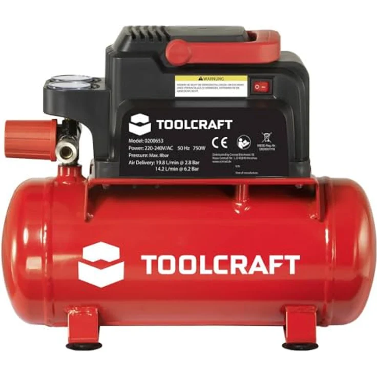 TOOLCRAFT Druckluft-Kompressor 6L, ölfrei, 8 Bar mit UMC-Hochleistungsantrieb und Schnellkupplungen – Bild 4