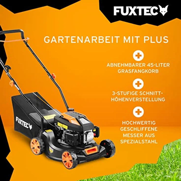 FUXTEC Benzin Rasenmäher FX-RM4180 1,8PS / 1,3kW | Gewicht nur 18kg | 40cm Schnittbreite & 3-stufige Schnitthöhenverstellung 25-55mm | 80ccm 4-Takt Mäher – Inkl. 45L Grasfangkorb – Bild 4