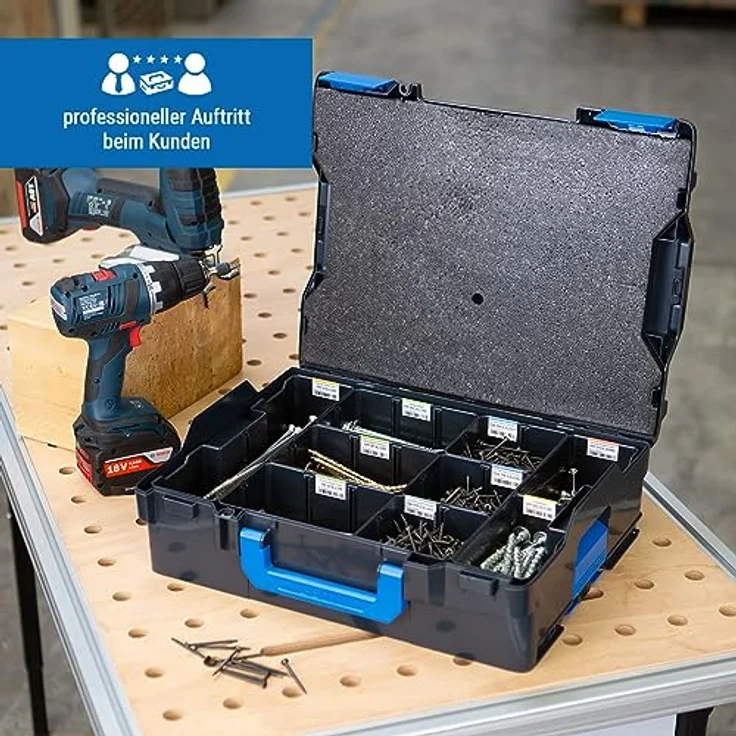 Sortimo L-BOXX 136 G4, Werkzeugkoffer inkl. 8 Insetboxen H95, Blau, mit innovativem Klicksystem und personalisierbarem Beschriftungsetikett – Bild 4
