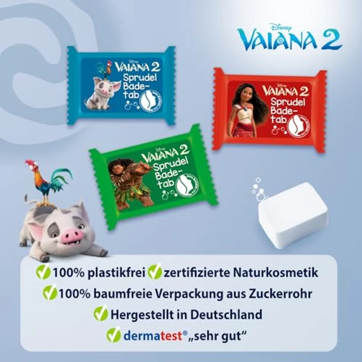 OUTDOOR FREAKZ Disney Vaiana 2 Sprudel-Badetablette, (grün, blau oder rot) - Plastikfreie Naturkosmetik, dermatologisch getestet, einzeln verpackt, 1 Stück, 10 Gramm – Bild 2